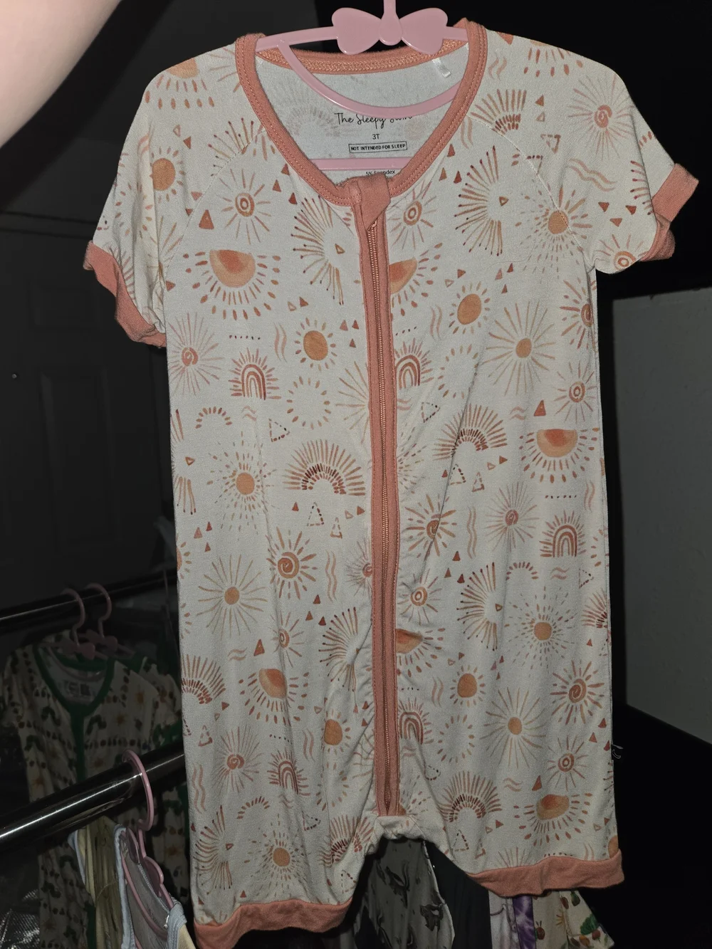 The Sleepy Rustic Rays Zip Shortie- Cream with Peach Sun Print NWOT Bamboo